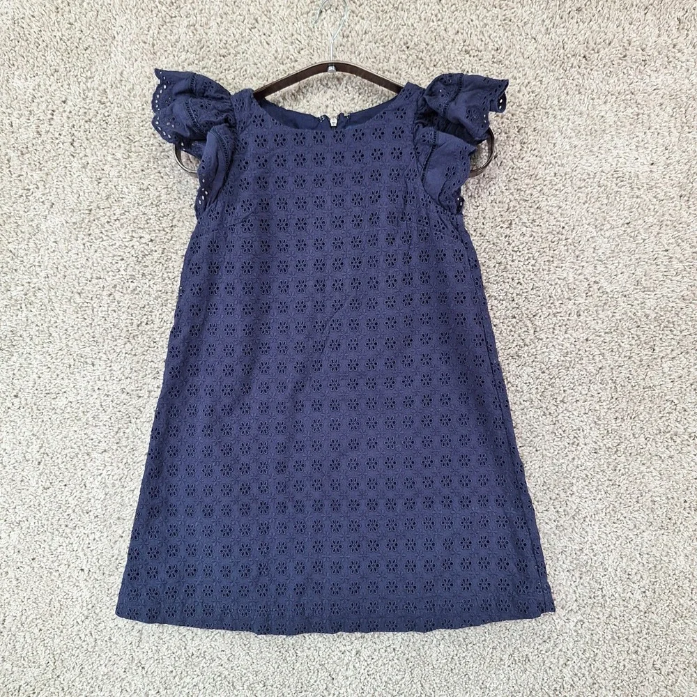 Polo Ralph Lauren Dress Girls 8 Navy Eyelet Ruffle Sleeve Shift Classic Cute